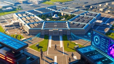 Illustration von der Einführung neuer KI-Tools im Pentagon für militärische Anwendungen.