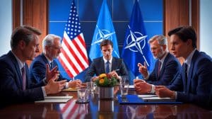 Trump Administration’s Europe Policy Faces Sharp Discrepancy with Congress, American Public, Exposing Deep Political Divide Illustration of the Trump administration's National Security Strategy highlighting geopolitical tensions with NATO and Russia.